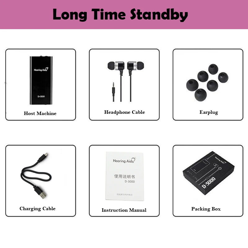 Hearing Aid Pocket Sound Amplifier Rechargeable Adjustable Volume For Deaf Elderly Bone Conduction Headphones