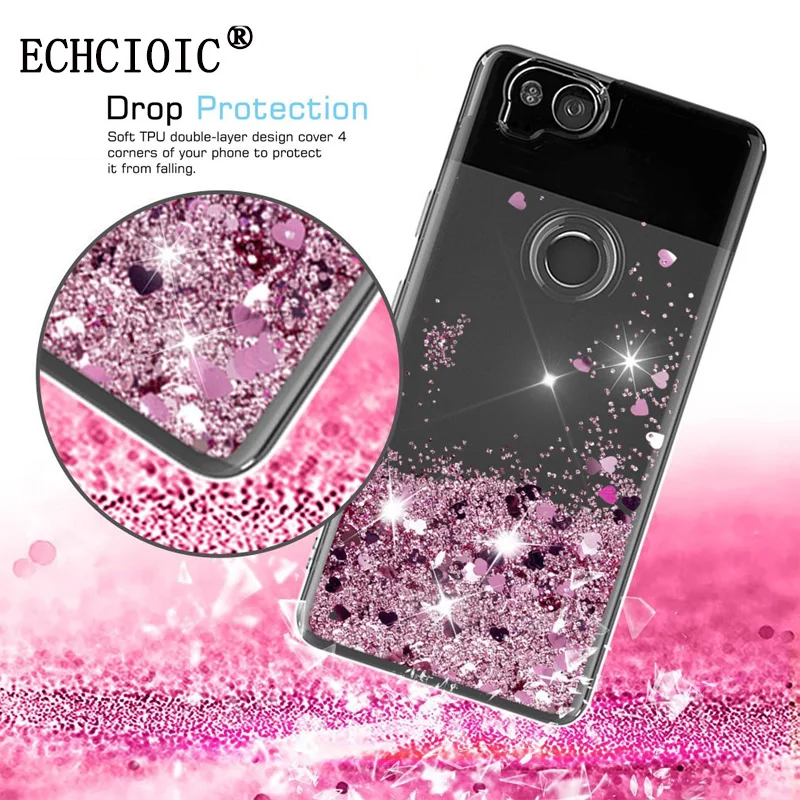 

For Google Pixel 2 / Google Pixel 2 XL Case Girls Women Liquid Quicksand Bling Cute Clear Soft TPU Silicone Cases Back Cover