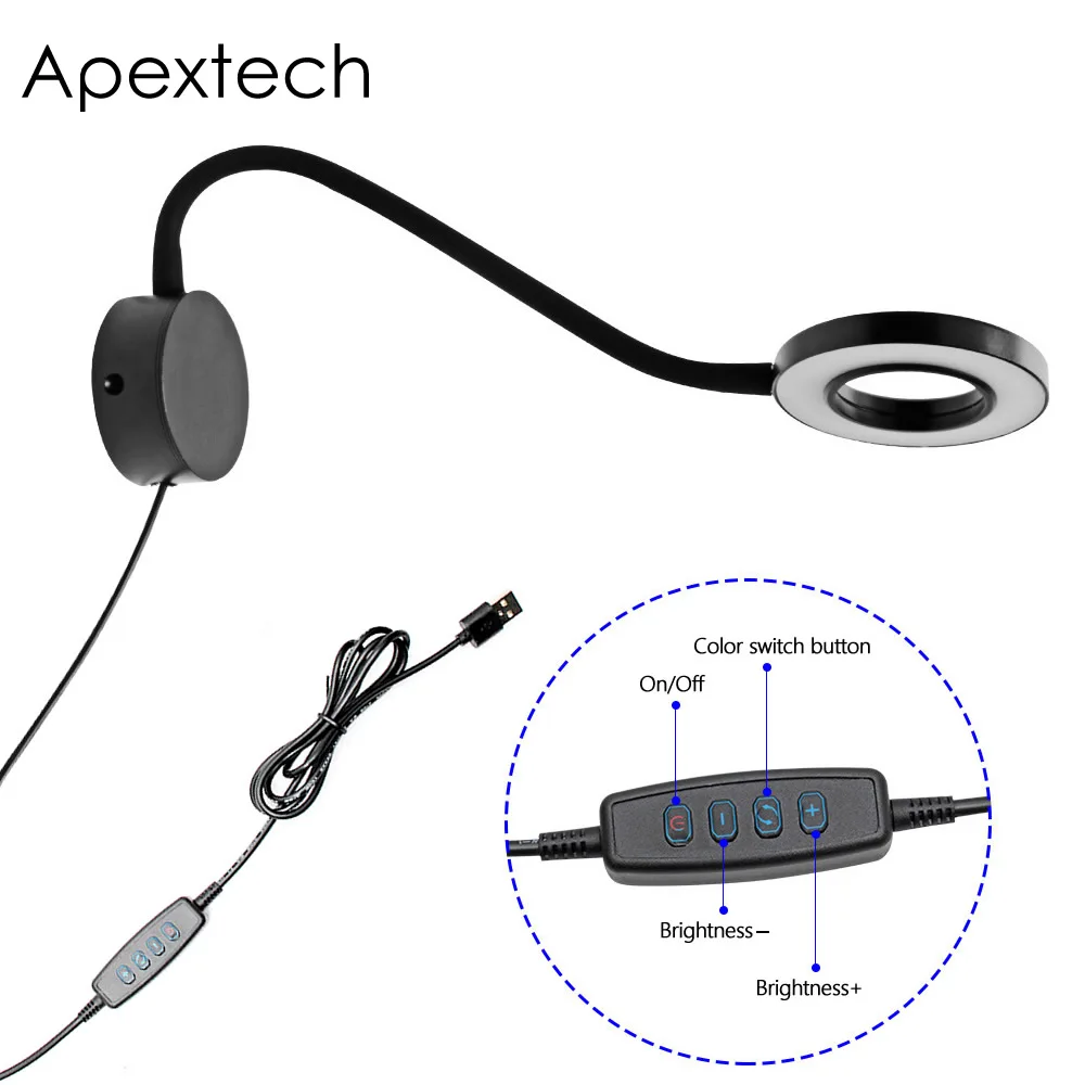 Apextech светодиодный светильник с регулируемой яркостью, 3 цвета, переключаемый прикроватный настенный светильник для чтения, DC5V, USB вход, детская лампа для учебы, верстак, светильник