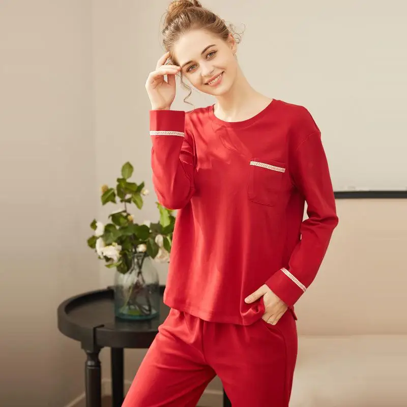 

Women Sleepwear Sets Style Suit Home Women Female Sleepwear Sexy fashion homewear Pajamas Long sleeve Christmas red cotton