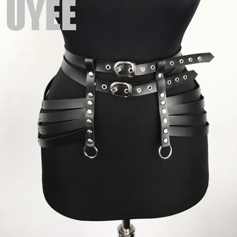 UYEE для женщин из искусственной кожи ремни для тела платье подвязки Талия бондаж из ремней ремень панк регулируемые подтяжки двойные ремни LP-016 - Цвет: Черный