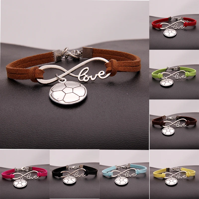 (10Pcs/Lot) 15Colors Infinity Love Soccer Charm Braided Bracelet &amp Bangles Leather Sports Wristband For Women Men Jewelry | Украшения и
