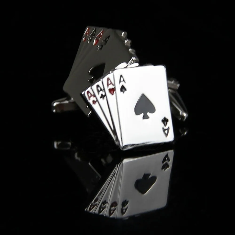 1 пара модные мужские 4A покерные серебряные Прямоугольные запонки из нержавеющей стали покерные Ace Свадебная подарочная одежда аксессуары