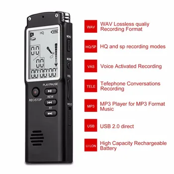 

Mini 8GB Professional Voice Recording Device Time Display Large Screen Digital Voice Audio Recorder Dictaphone MP3 Player
