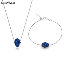 ShinyGem Fatima Hand Druzy Stone Necklace Bracelet Jewelry Set 925 Sterling Silver Real Natural Gem Stone Jewelry Sets For Women ShinyGem Fatima Hand Druzy Stone Necklace Bracelet Jewelry Set 925 Sterling Silver Real Natural Gem Stone Jewelry Sets For Women