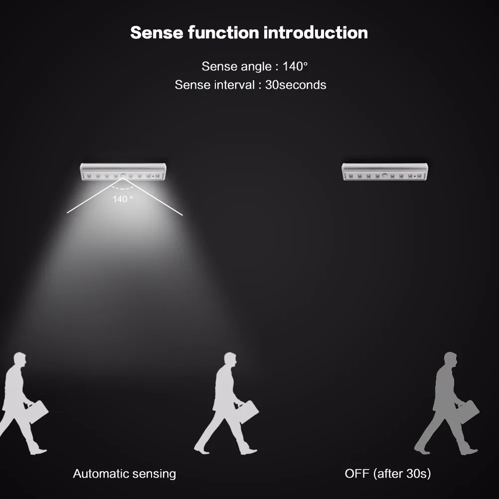 8 светодио дный ночник Батарея бар движения Сенсор беспроводные гардероб под кабинет свет работает Беспроводной шкаф свет Лестницы