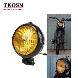 Tkosm 5 ''черный 35 Вт мотоциклетные ретро лампы фар переднего янтарный свет комплект кафе гонщик для Suzuki Harley CG125 GN125 Honda Shadow