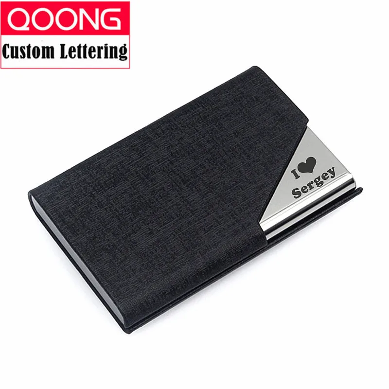 QOONG заказной буквенный Бизнес ID держатель для кредитных карт для женщин мужчин модный бренд Металлический Алюминиевый футляр для карт памяти кожа Porte Carte