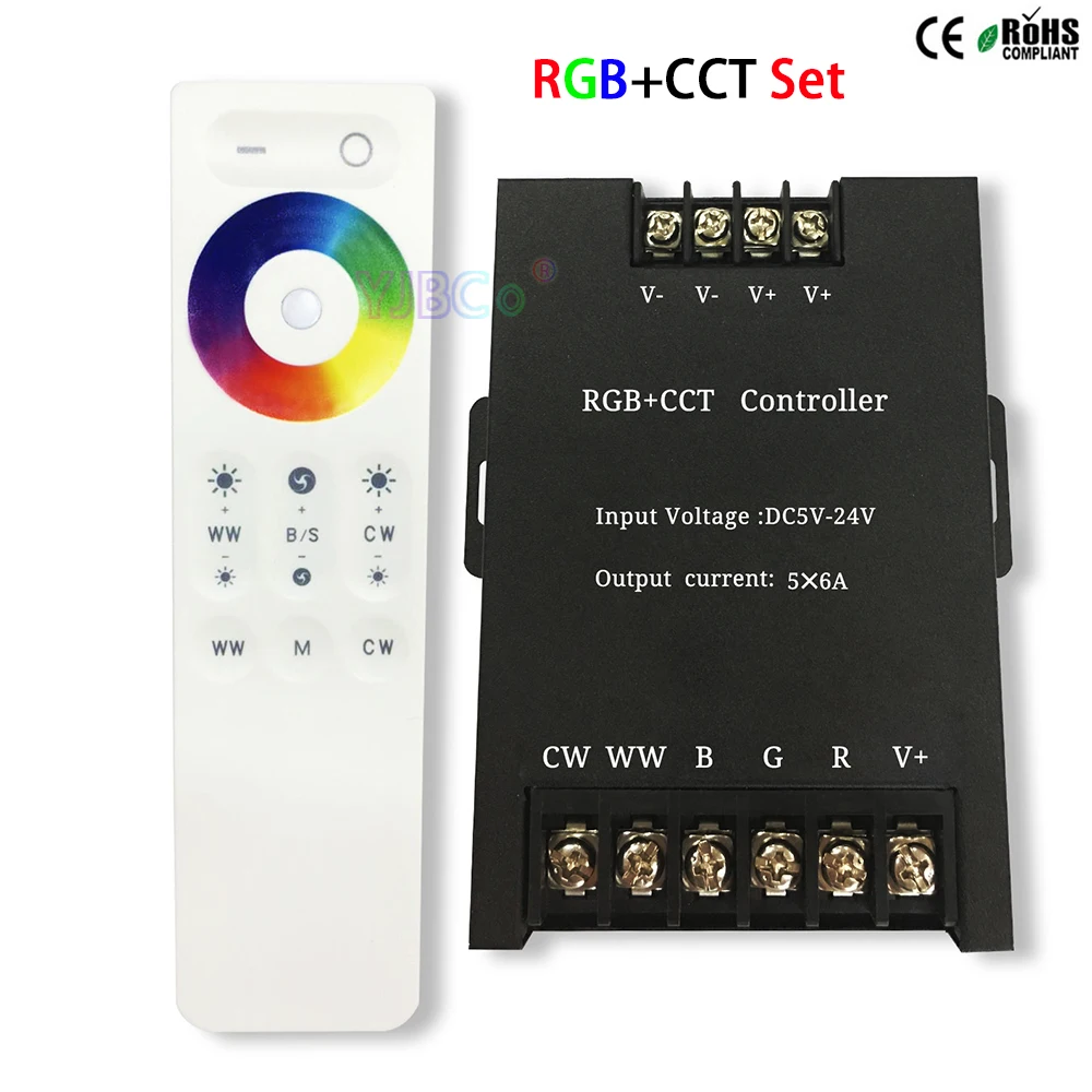 

RGB+CCT led Controller & 2.4G RF wireless Touch Remote RGBWW DC5-24V 5CH*6A led dimmer Set for led strip led modules