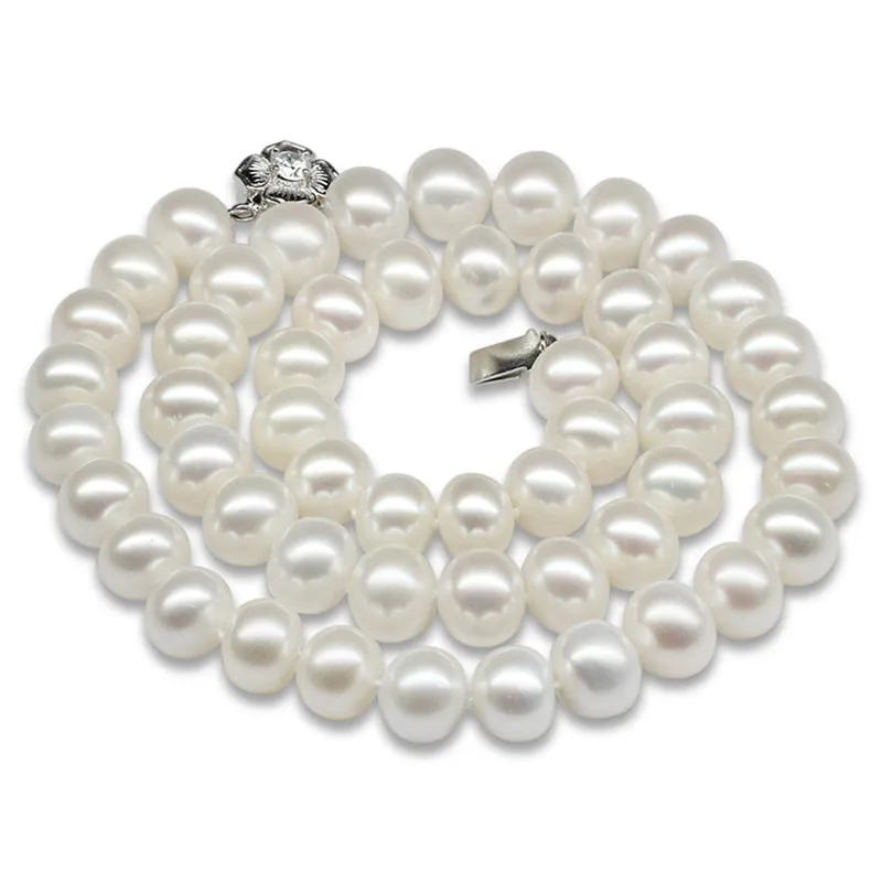 

SNH 9-10mm near round AAA 925silver 100% real cultured white freshwater pearl necklace for woman with free shipping