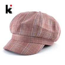 Классическая мода головной убор в клетку шляпы для женщин осень зима кепка восьмиклинка газетчика Мужская Уличная Восьмиугольные шляпы мужские стильные головные уборы