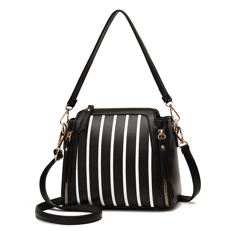 

Fashion Women Bags Pu Leather Handbags Color Panelled Shoulder Crossbody Bags For Women 2019 New Black With White Striped Bolsas