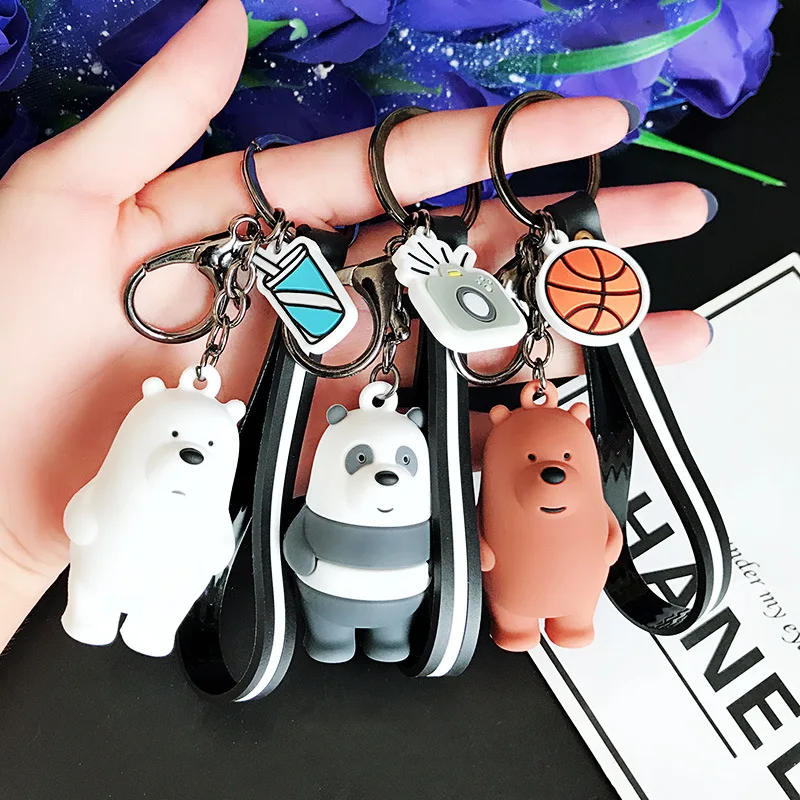 

Cartoon Anime We Bare Bears Cute Three Animal Bears Doll Keychains Women Car Bag Pendant Belt Trinkets Key Chains Porte Clef