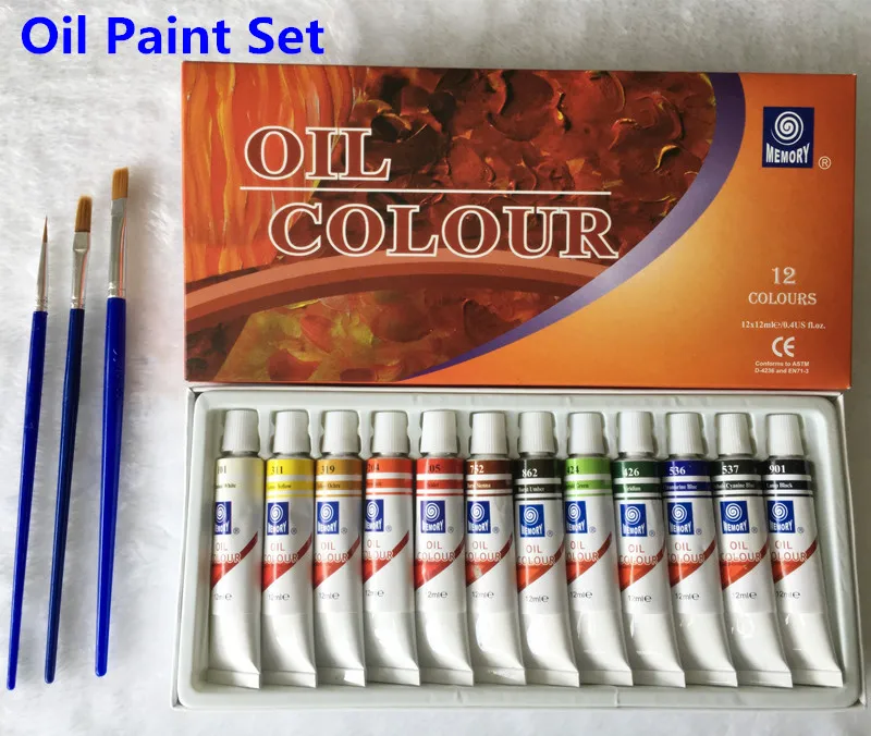 Professional Brand Oil Paint Canvas Pigment Art Paints Each Tube Drawing 12 ML 12 Colors Set Free For Brush