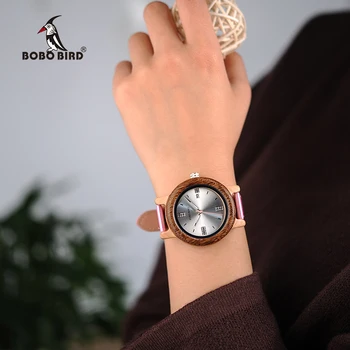 

BOBO BIRD Wooden Watch Ladies Rhinestone Dialface with Date Display relogio feminino J-P29