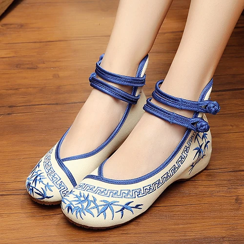 

Women Ladies Fashion Embroidery Bamboo Ethnic Style Dichotomanthes Casual Shoes