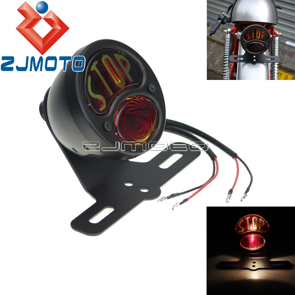 

Black Motorcycle Taillight License Plate Bracket "STOP" Tail Light Rear Brake Lamp For Harley Cafe Racer Sportster Softail