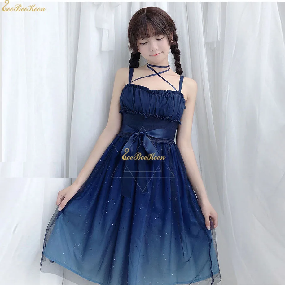 

Summer Dress Adult Hanfu For Women Chiffon Sling Starry Sky Gradient JSK Lolita Lace Dress for girls Spring Sweet Lolita Costume