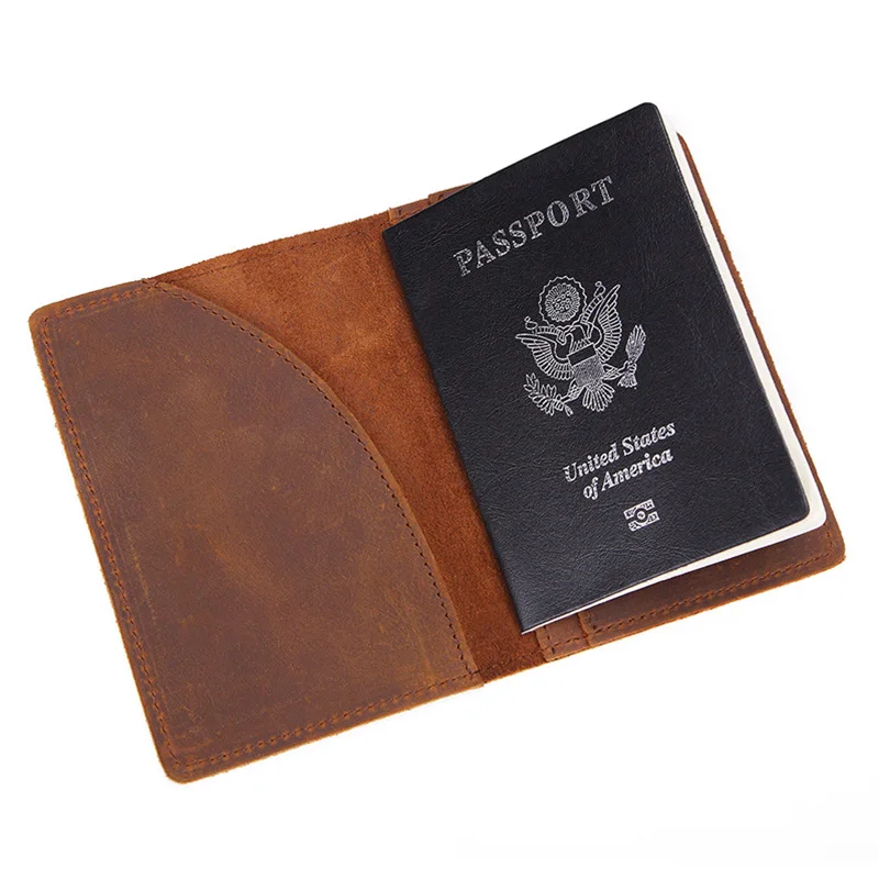 Реальные из натуральной воловьей кожи кожаный паспорт кошелек Винтаж крышка унисекс кредитной держатель для карт путешествия минималистский Сплошной коричневый ручной работы