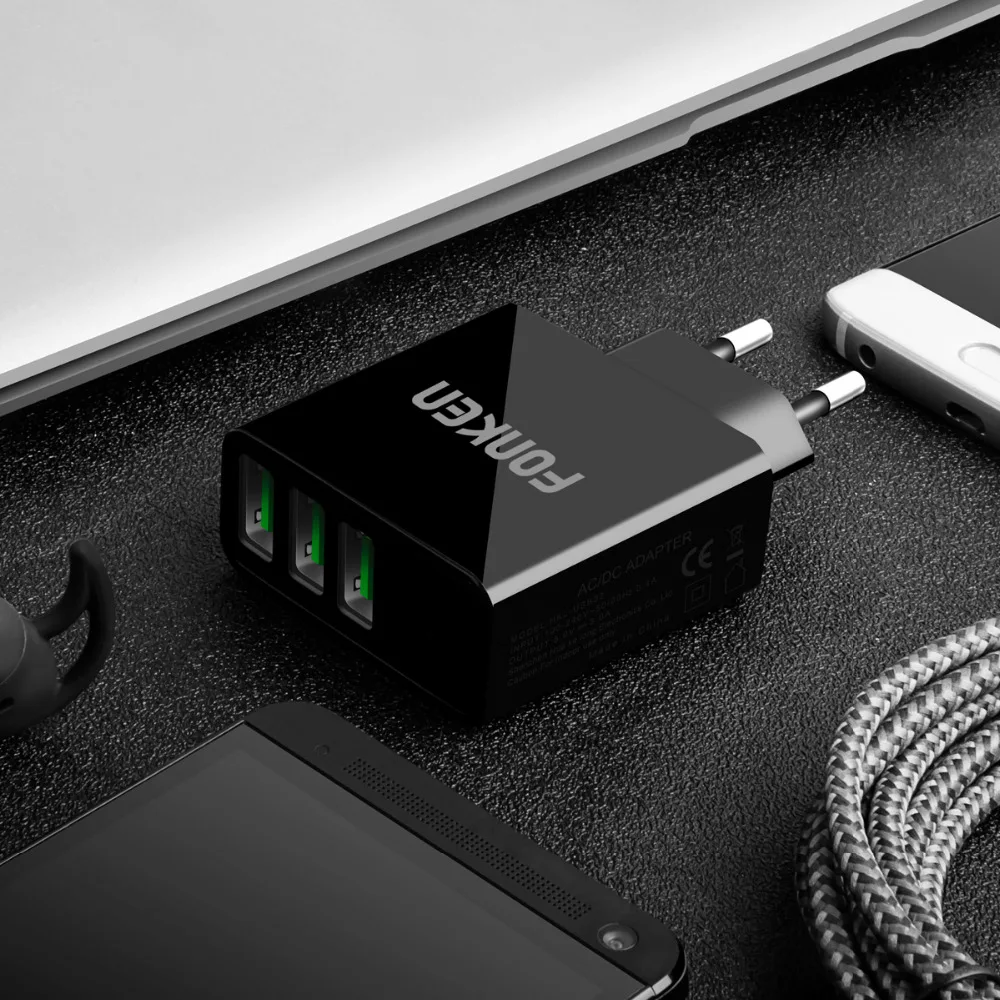 FONKEN 3 порта USB зарядное устройство адаптер светодиодный дисплей портативное быстрое зарядное устройство для путешествий зарядное устройство ЕС Быстрая Зарядка адаптер