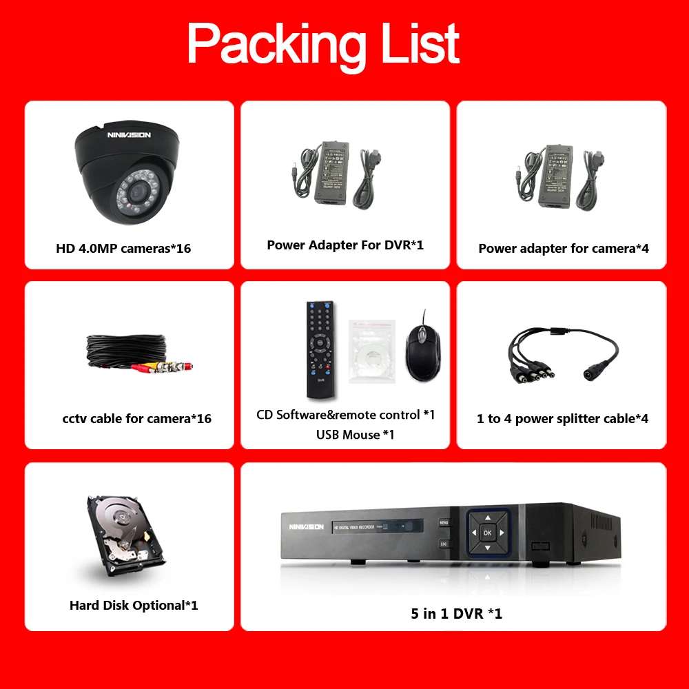  16CH HDMI 4MP CCTV DVR 16 piezas 1440 P IR Domo Interior Exterior sistema de cámara de seguridad ca