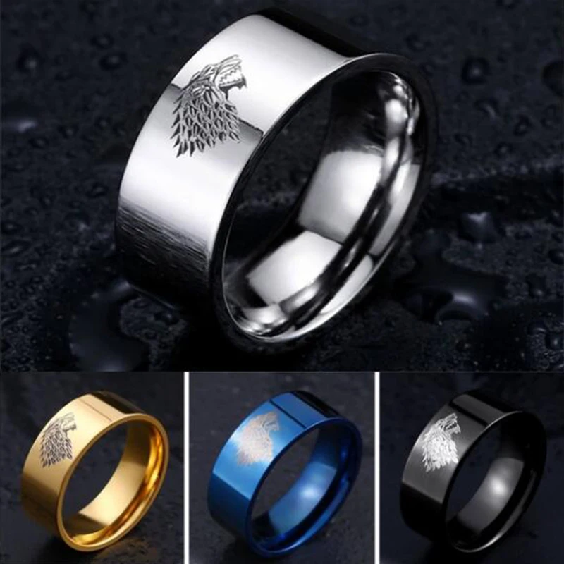 

Fashion 316L stainless steel jewelry power game Stark of Winterfell ring cool men's ring (silver, gold, black, blue optional)