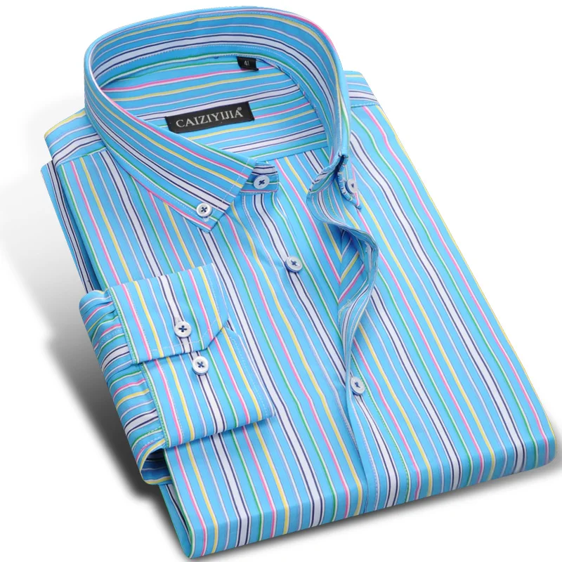 Men's Multicolour Vertical Striped Long sleeve Dress Shirts 100 Pure