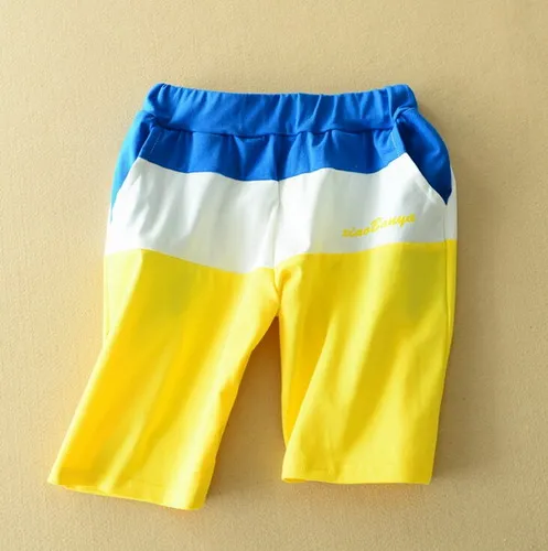 Летние мальчики пляж Повседневное лоскутное свободные шорты детские хлопковые шорты с эластичным поясом для мальчиков - Цвет: Цвет: желтый