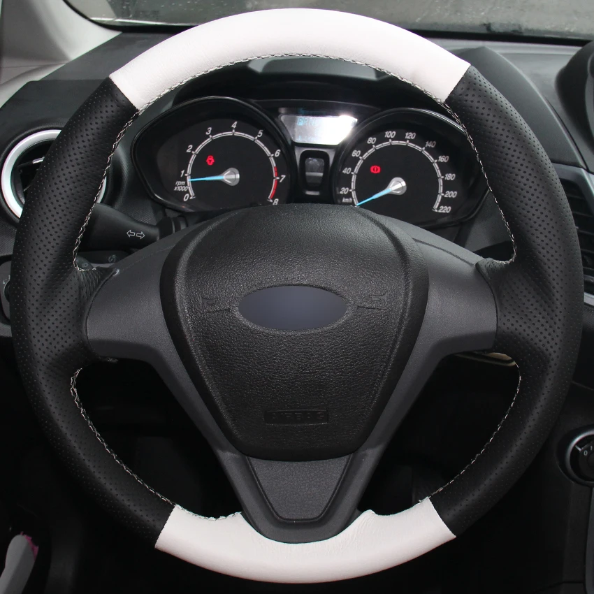 Black Natural Leather White Natural Leather Car Steering Wheel Cover