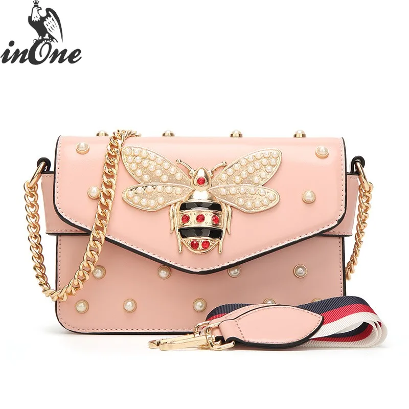 

inOne Solid Bee Pearls Diamonds Two Straps Luxury Handbags Designer Crossbody Messenger Shoulder Bags for Women 2019 2018 Purse