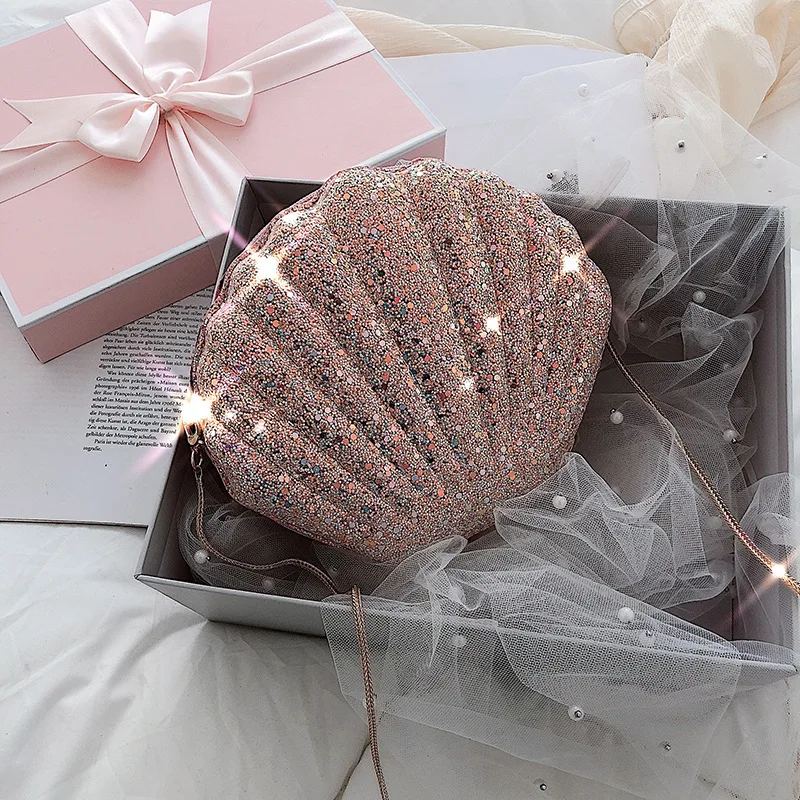 

Sequin Crossbody Bag New Handbag Women's Clutch Bag 2019 Shell Ladies Shine Small Messenger Bags Female PU Fashion Shoulder Bag