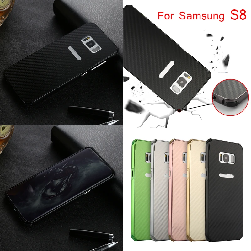 

For Samsung Galaxy S8 S 8 Case Aluminum Metal Frame+Carbon Fiber Hard Back Cover Case for Samsung Galaxy S8 G9500 Shockproof