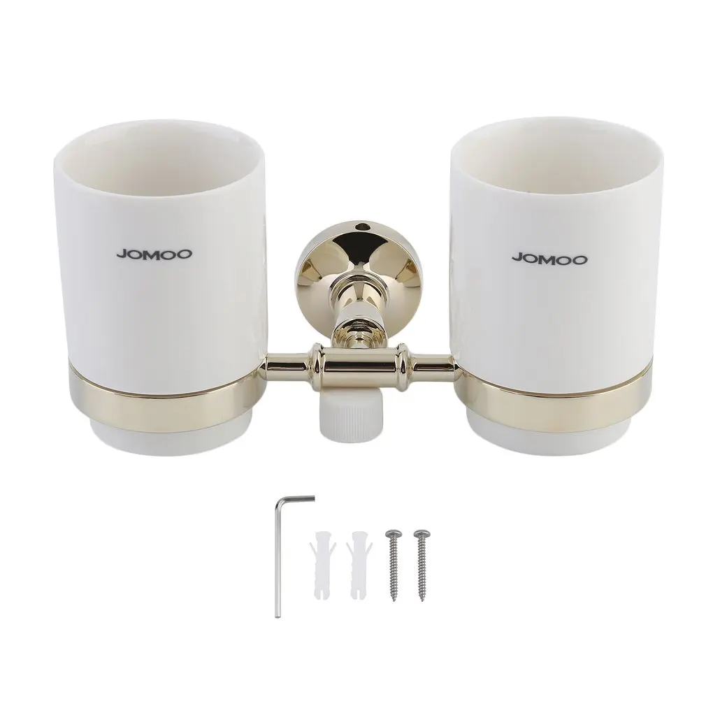 

Modern Wall Mounted Tumbler Chrome Plated Toothbrush Holder With Dual Ceramic Cups JOMOO Bathroom Accessories Free Shipping