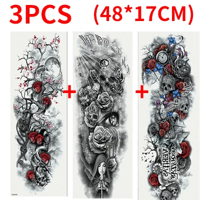 Временные татуировки наклейки для мужчин татуировки рукава тела рука Вспышка татуировки водонепроницаемые переводные наклейки череп цветок металлик татуировки - Цвет: style 1-3Pcs