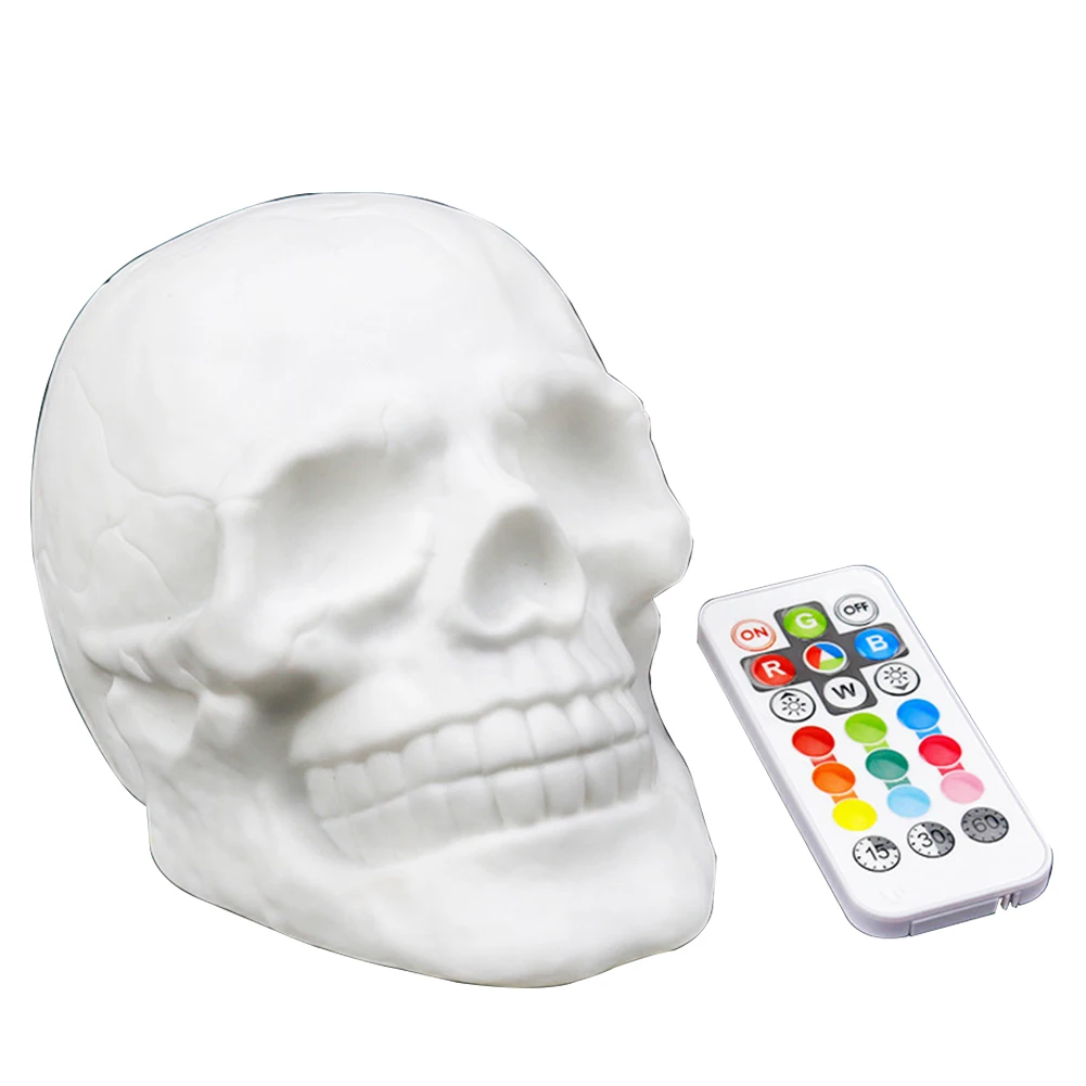 

Halloween Decoration Night Light Party USB Charging LED Patting Funny Gift Atmosphere Kids Skull Head Remote Control Colorful