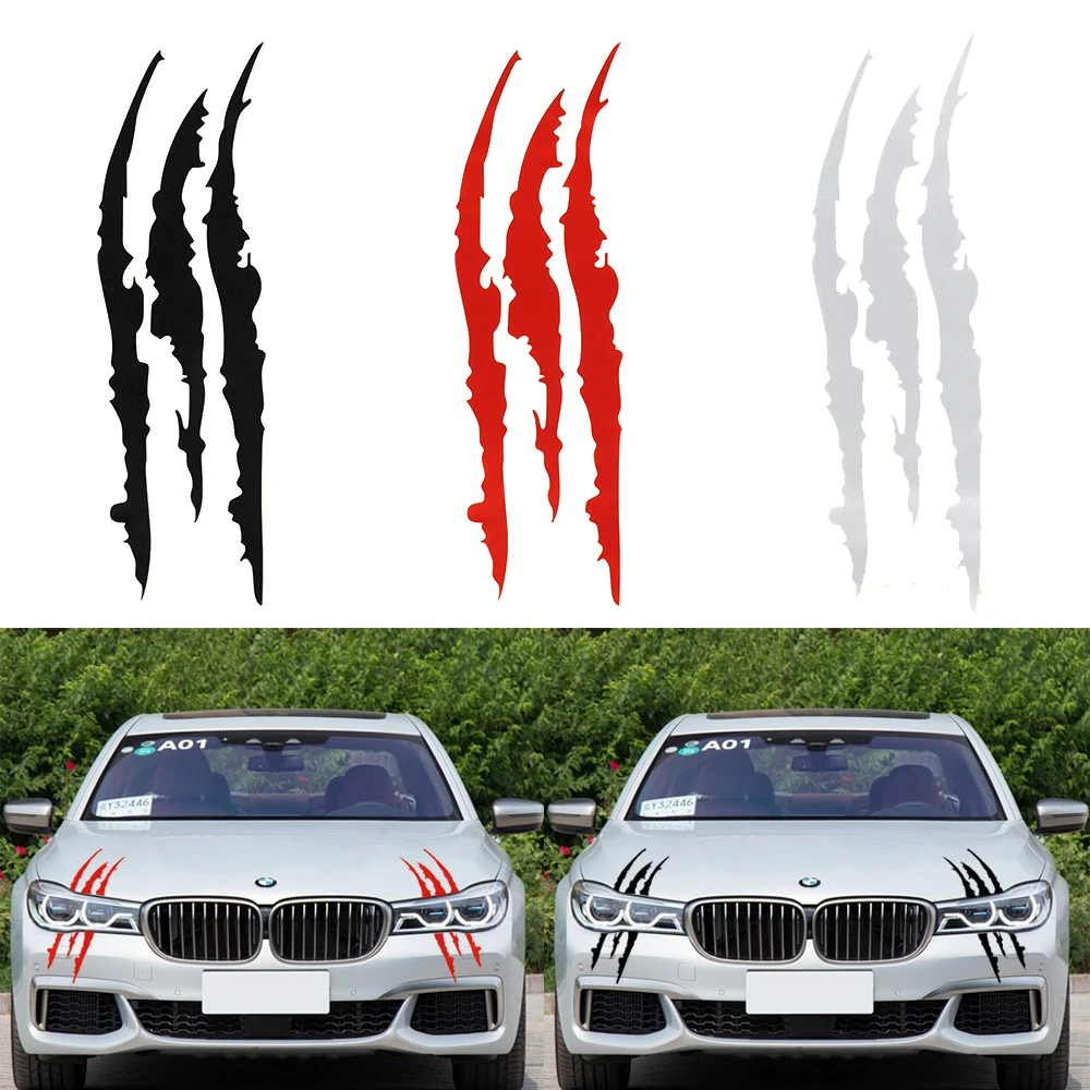 

40cm*12cm Car Reflective Monster Sticker Black/White/Red Scratch Stripe Claw Marks Car Auto Headlight Vinyl Decal Car Styling
