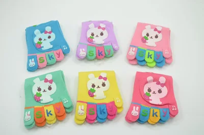 Детские носки с пальцами с изображением кролика, котенка, медведя; носки для мальчиков и девочек с пятью пальцами; calcetines meias; chaussette; Детские носки с 5 пальцами; 6 пар - Цвет: Rabbit