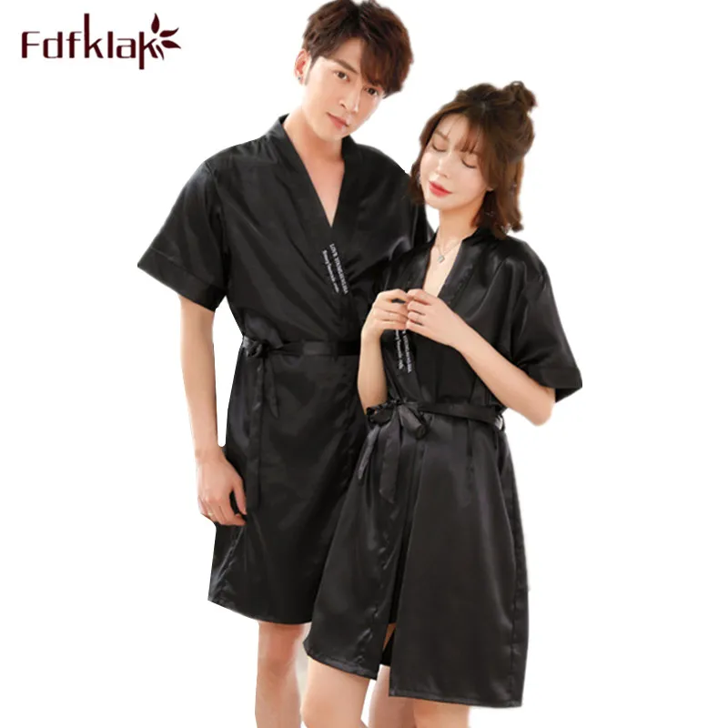 Fdfklak Couples silk nightgown set sexy sleepwear robe women summer