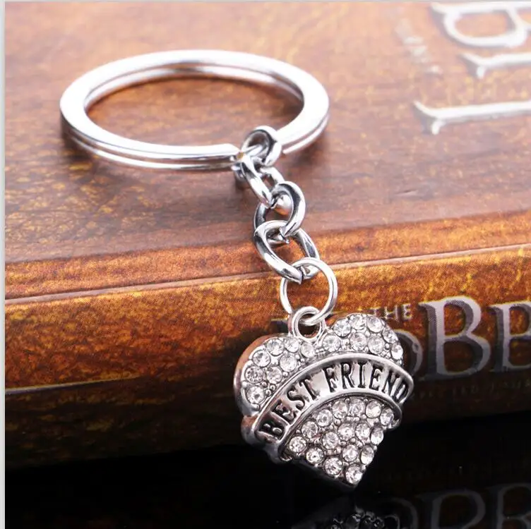 

Silver Plated Clear Rhinestone Crystal Heart Pendant Keyring Keychain Key Chain Ring Holder Keyfob Christmas Doctor Gifts