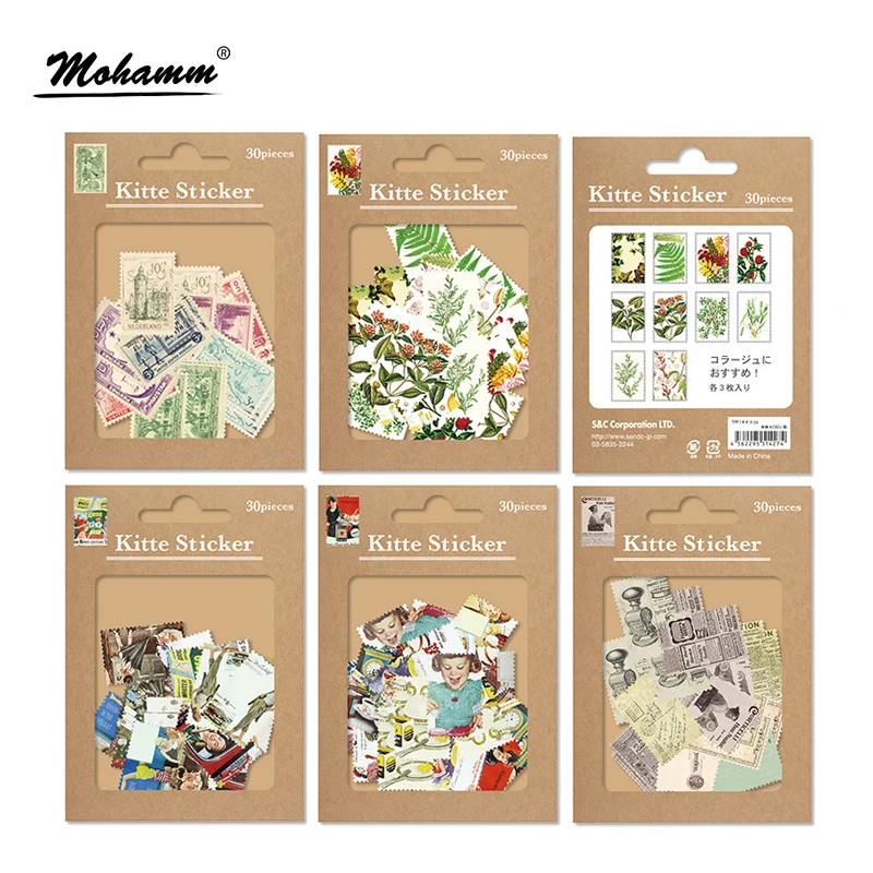 

30Pcs/set Creative Retro Stamps Mini Paper Sticker Decoration Diy Diary Scrapbooking Seal Sticker Kawaii Stationery