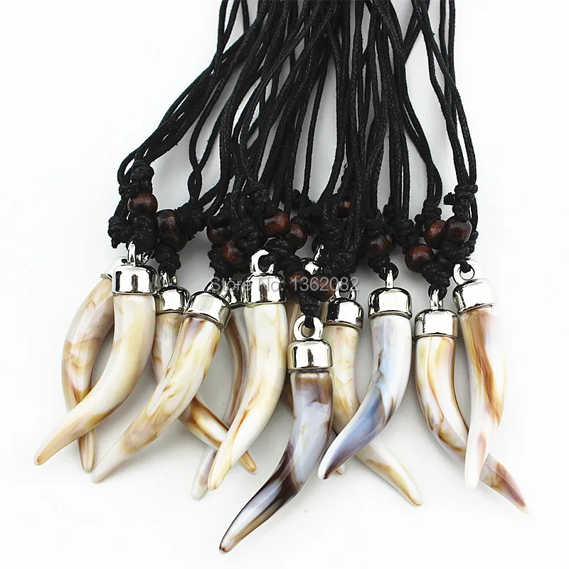 Wholesale lot 12pcs Acrylic Design Imitation Elephant tooth Necklace Wolf tooth pendant Amulet Gift MN579 2