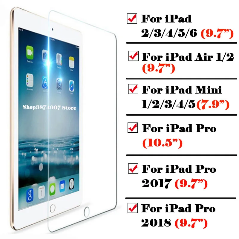 Защитное стекло для ipad Air 2, для Mini 1 3 4 5 Pro 9,7, Защитная пленка для экрана 10,5 Air1 Air2, 7,9 дюйма, закаленное стекло