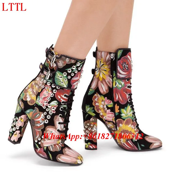 Luxe Designer Schoenen Vrouw 2017 Nieuwe Print Lederen Multicolor Korte  Laarsjes Blok Hoge Hak Lace Up Bezaaid Bloemen Enkellaarsjes|shoe  driver|shoes snow bootsboot shoe tree - AliExpress