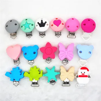 

Chenkai 50pcs Silicone Round Star Butterfly Bear Flower Mickey Mouse Clip DIY Baby Teether Pacifier Dummy Holder Chain Clips