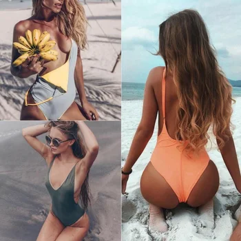 

Swimming Bodysuits Reversible One-piece Swimsuit Backless Deep V neck Swimsuit Contrast Swimwear Monokini Beachwear Bathing Suit