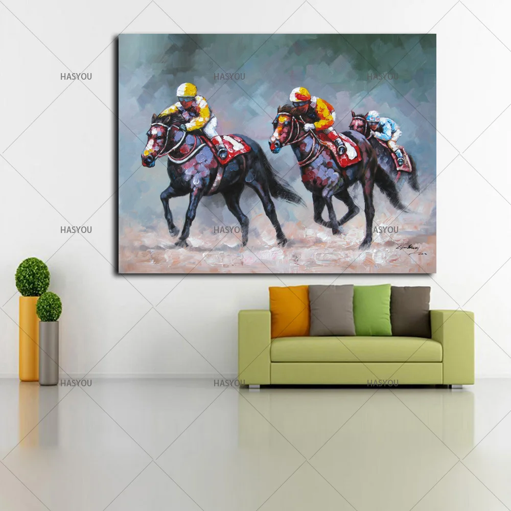 سباق الخيل الصور اللوحة مرسومة باليد ديكور المنزل ل غرفة المعيشة قماش النفط الطلاء جدار فن زخرفة المنزل سباق الخيل الصور اللوحة مرسومة باليد ديكور المنزل ل غرفة المعيشة قماش النفط الطلاء جدار فن زخرفة المنزل