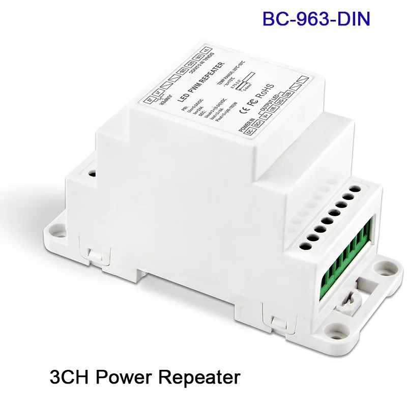 

New Led Power Repeater DIN Rail DC5V 12V 24V input Led Amplifier 3CH/4CH/5CH output Signal Amplifier Power repeater BC-963-DIN/B