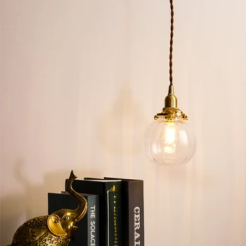 

EL Pumpkin shape Vintage Glass Brass Pendant Lamp Bedroom Livingroom Indoor Lighting