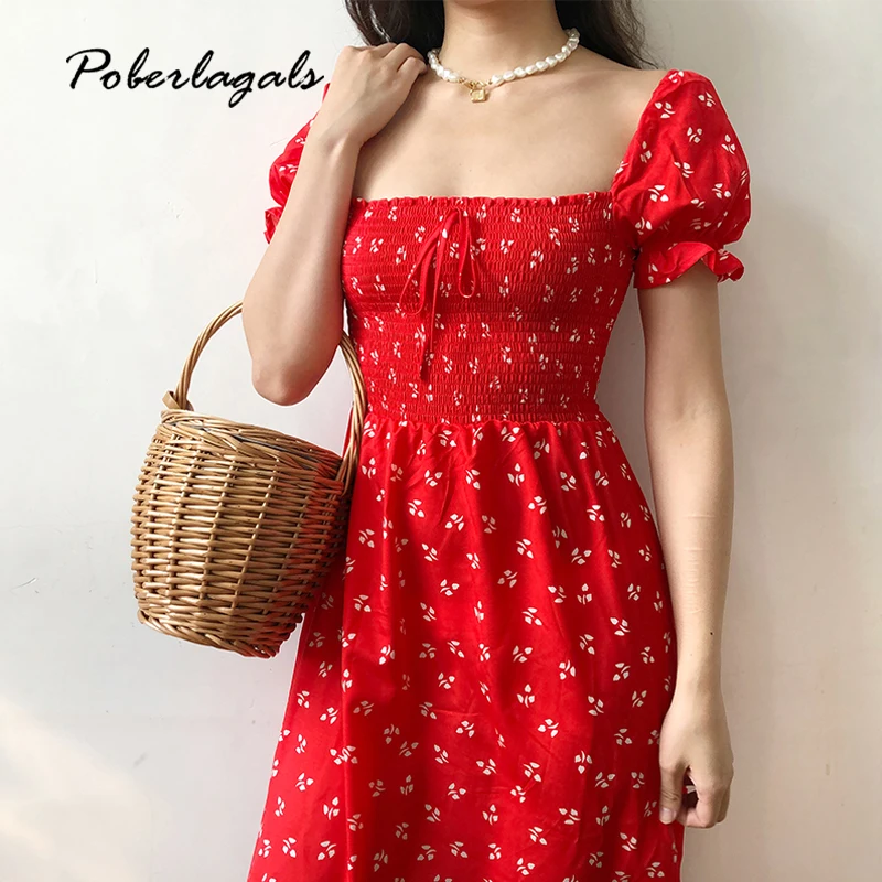 

Summer Red U neck Vintage Lace up Floral Midi Dress Bohemian Women Split Sexy Beach Dress 2019 Summer Boho Print Dress Vestidos
