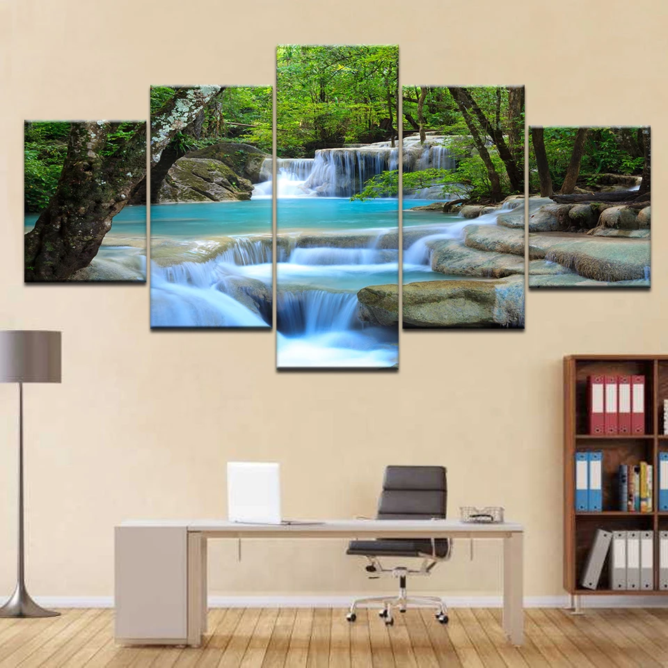 

Large Canvas Wall Art Waterfall Painting Feng Shui Decorating Print Painting Poster Natural Waterfalls Wallpaper Landscape